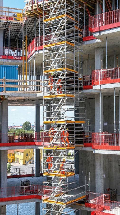 派利为项目提供了综合的模板、脚手架方案，满足建筑设计上的所有要求，高效进行施工。模块化的PERI UP Flex脚手架系统能够以25或50厘米为模数进行搭建，承载能力高，能够适应不同的几何造型和受力情况。