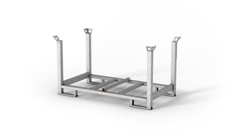 Verzinkte Palette zum Stapeln und Transportieren von Schalungs- und Gerüstteilen. 