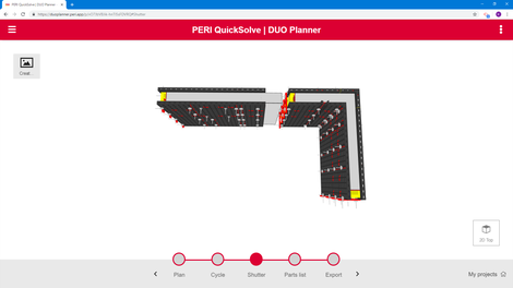 With the click of a button the tool determines the amount of formwork needed to achieve the desired layout and displays it as a 2D or 3D drawing.