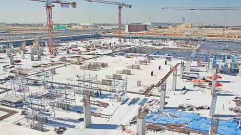 In phase one, 11 commercial and residential buildings are being built over a common 80,000 m2 GF, using PERI formwork and scaffolding systems.