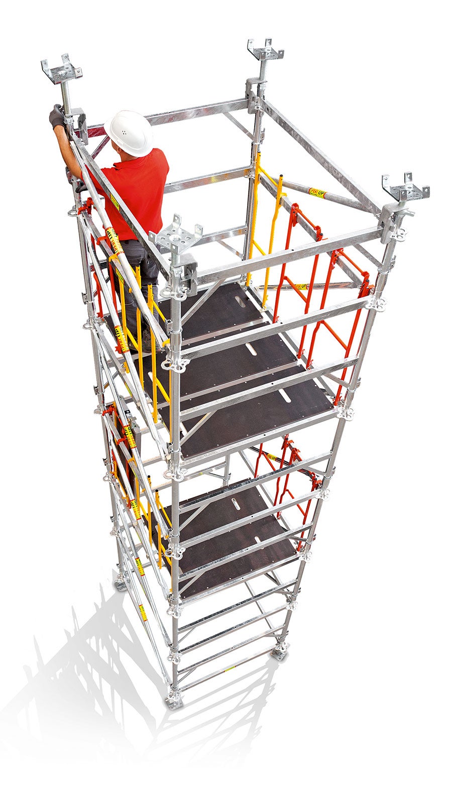 PERI UP Stützturm MDS stands for "Montage et démontage en sécurité“: the assembly and dismantling systematic ensure the safety of the scaffolders without requiring any additional safety equipment.