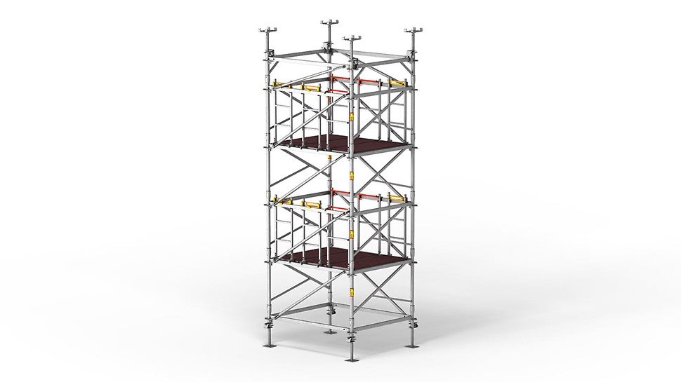 Die im 2-m-Abstand angeordneten Arbeitsebenen gewährleisten einen bequemen Zugang zum Turm gemäss den geltenden Vorschriften.