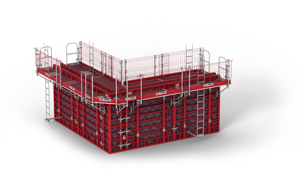 Systém konzol poskytující vysokou bezpečnost s malou námahou při montáži. Lehké systémové díly je možné smontovat manuálně na zemi.