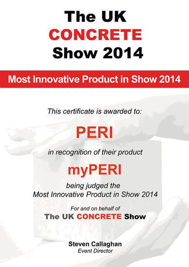 myPERI 在英国 CONCRETE展会上获奖。
