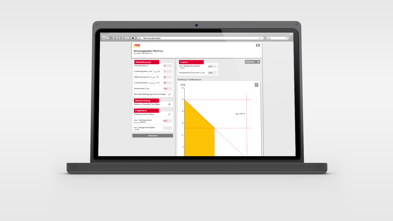 With the Formwork Load Calculator the user uses the PERI wall formwork and anchor systems cost-effective and efficiently.<br/>