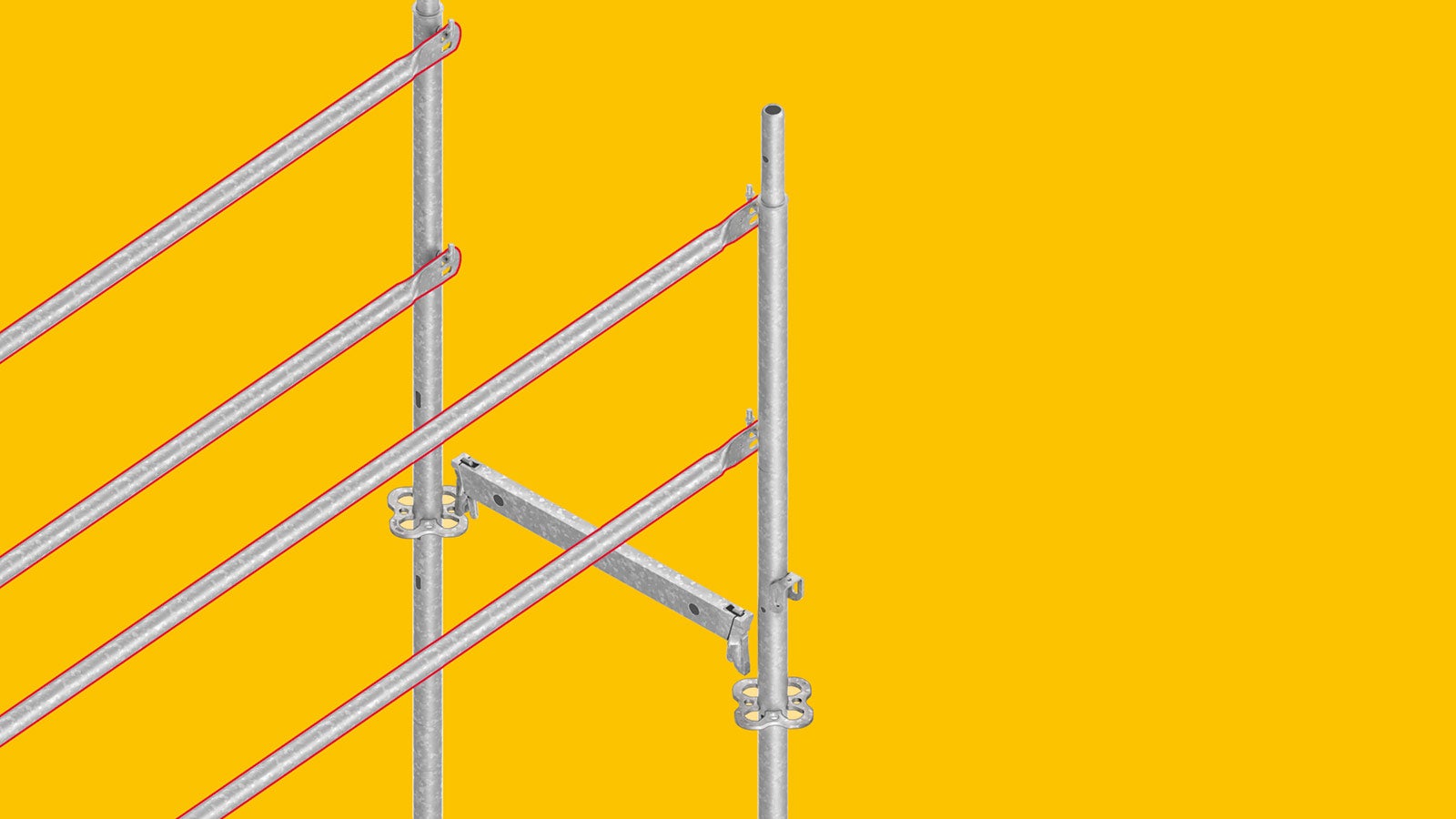Bei Bedarf kann bei PERI UP der vorlaufende Seitenschutz auch in der modularen Bauweise mit dem Easy-Stiel realisiert werden, was sowohl bei flächigen als auch bei stark gegliederten Fassaden und selbst für die offenen Fassaden bei Scheiben- und Skelettbauweisen ein grosser Vorteil ist.