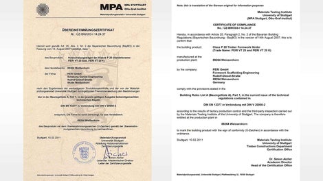VT 20K 模板梁均带有Ü-的标记– 可确保内部、外部的监控。