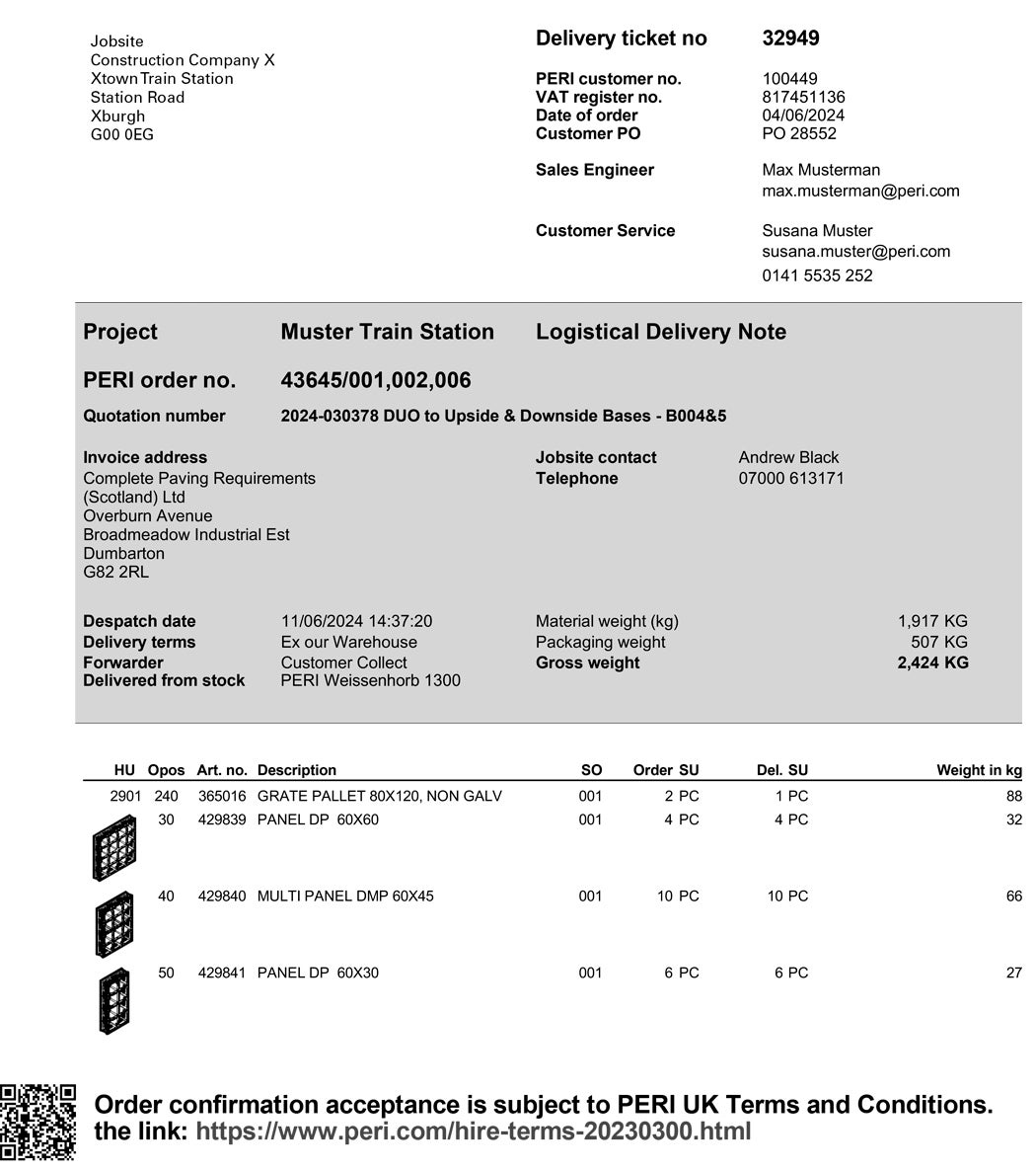 Mobile Logistics Logistical Delivery Note from the UK