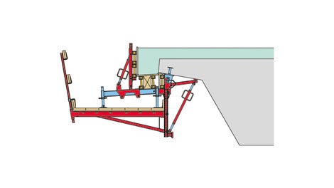 Section through an immovable cantilevered parapet bracket.