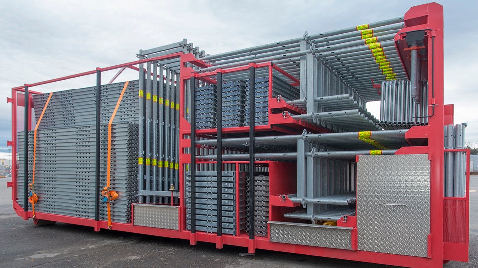 Système avec sécurité de transport intégrée et sans utilisation de chariot élévateur - vous accédez toujours directement au groupe d'éléments de construction dont vous avez besoin. 