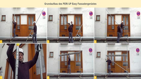 Représentation de la structure de base de l'échafaudage de façade PERI Up Easy