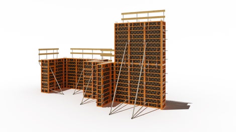 Общий вид системы TRIO ST - опалубки для стен, колонн, лифтовых шахт и фундаментов.