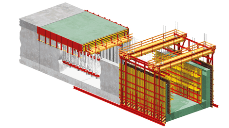 Zestaw inżynieryjny VARIOKIT - schemat przejezdnego urządzenia tunelowego VTC do metody odkrywkowej (częściowo monolitycznej) - wariant 2