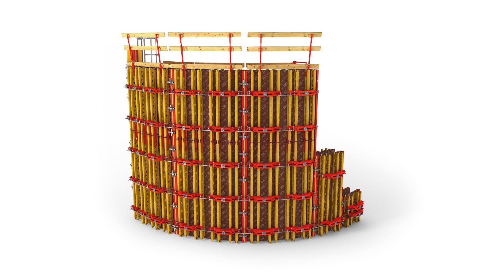 Continuously adjustable circular formwork for radii greater than 1.00m without panel alterations<br/>