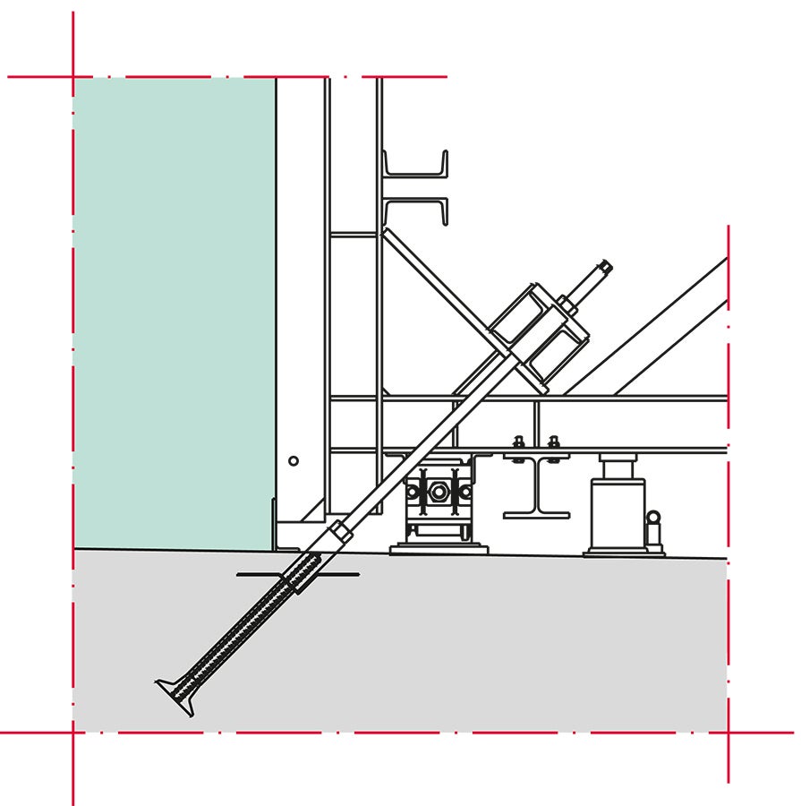 Detail Stützbockverankerung mit PERI V-Ankerhalter.