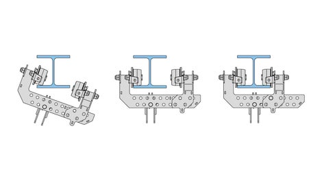 在安装导轮时，可平衡导轮臂，导轮间滑轮的距离可根据钢梁改变，并使用销拴固定；也可以与PERI RCS导轨配合使用，图中显示的是在一个建筑维修工地上运输材料的设施。