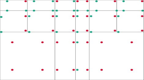Les points d'ancrage occupés sont marqués en rouge. Les points d'ancrage marqués en vert ne sont pas occupés et doivent donc être fermés avant le bétonnage.