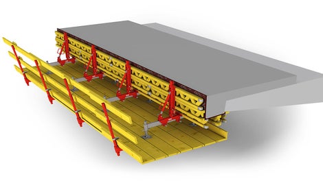 Speziell für kurze Brücken und Sanierungen ist die VARIOKIT Gesimskappenkonsole mit einer geschlossenen Bühne eine sichere und saubere Lösung.