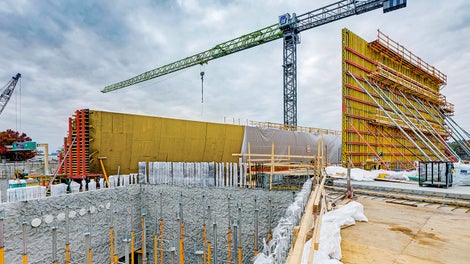 In addition to numerous PERI special-purpose solutions, tried and tested systems were also used on the construction site.