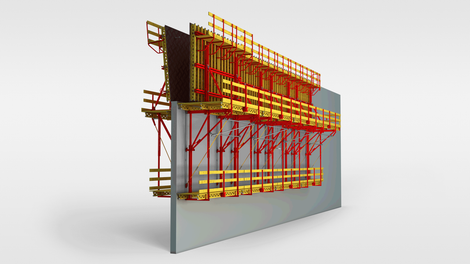 Nel caso della cassaforma a ripresa CB 240, l'elemento della cassaforma (secondo paramento) viene arretrato fino a 75 cm per il disarmo con il carrello.<br/>