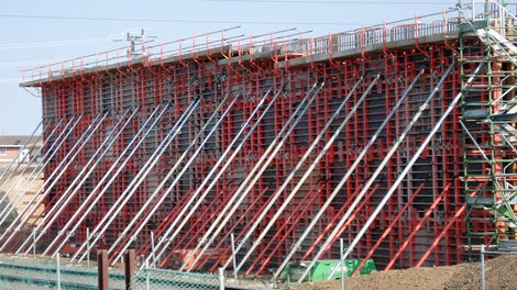 The TRIO wall formwork system being used to construct the bridge abutment