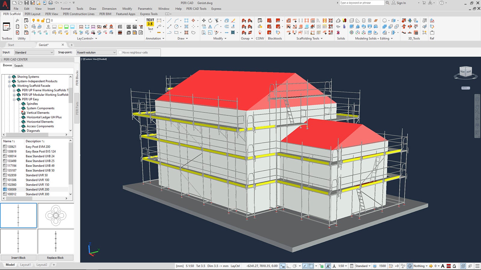 S programem PERI CAD může být automaticky vytvořeno fasádní lešení PERI.