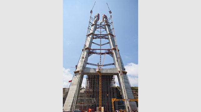 <p>The unique shape of the reinforced concrete pylons and the complexity of the mounted parts for the construction of the third bridge across the Bosporus in Istanbul, Turkey, have required a very flexible planning process &amp;ndash; a complete solution from PERI with the ACS Self-Climbing Formwork.</p><br/>