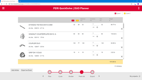 In the final step, the user can download the layout, drawings and material lists of his design.