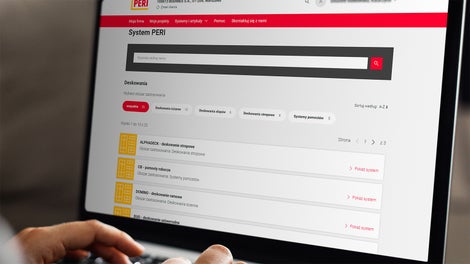Portal myPERI - znajdź wszystkie systemy PERI i wybierz odpowiedni.<br/>