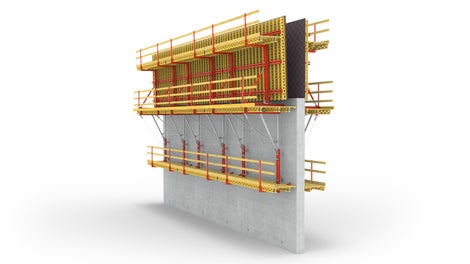 Bei PERI SCS werden die Lasten aus dem Frischbetondruck ohne Schalungsanker über die Konsole in die Kletteranker des vorherigen Betonierabschnitts eingeleitet.<br/>
