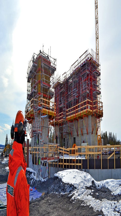 Kirunas nya stadshus - Klätterformar med VARIO för svängda trapphusväggar och MAXIMO för raka trapphusväggar. 