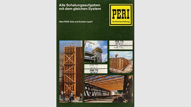 <p>La primera edici&amp;oacute;n se distribuye en la primera bauma en 1971 y es una peque&amp;ntilde;a sensaci&amp;oacute;n: una obra completa para el mercado del encofrado con fotos en color, un conjunto de tablas e instrucciones de trabajo.</p><br/>