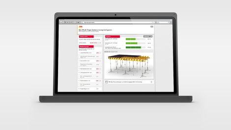 Grâce au configurateur MULTIFLEX, l'utilisateur configure et optimise rapidement et facilement l'espacement poutres/étais et entre étais pour le système de coffrage poutrelles pour dalles MULTIFLEX.<br/>