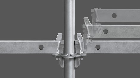 During erection, the wedge of the waler falls into the Rosett joints due to its own gravity and locks automatically.