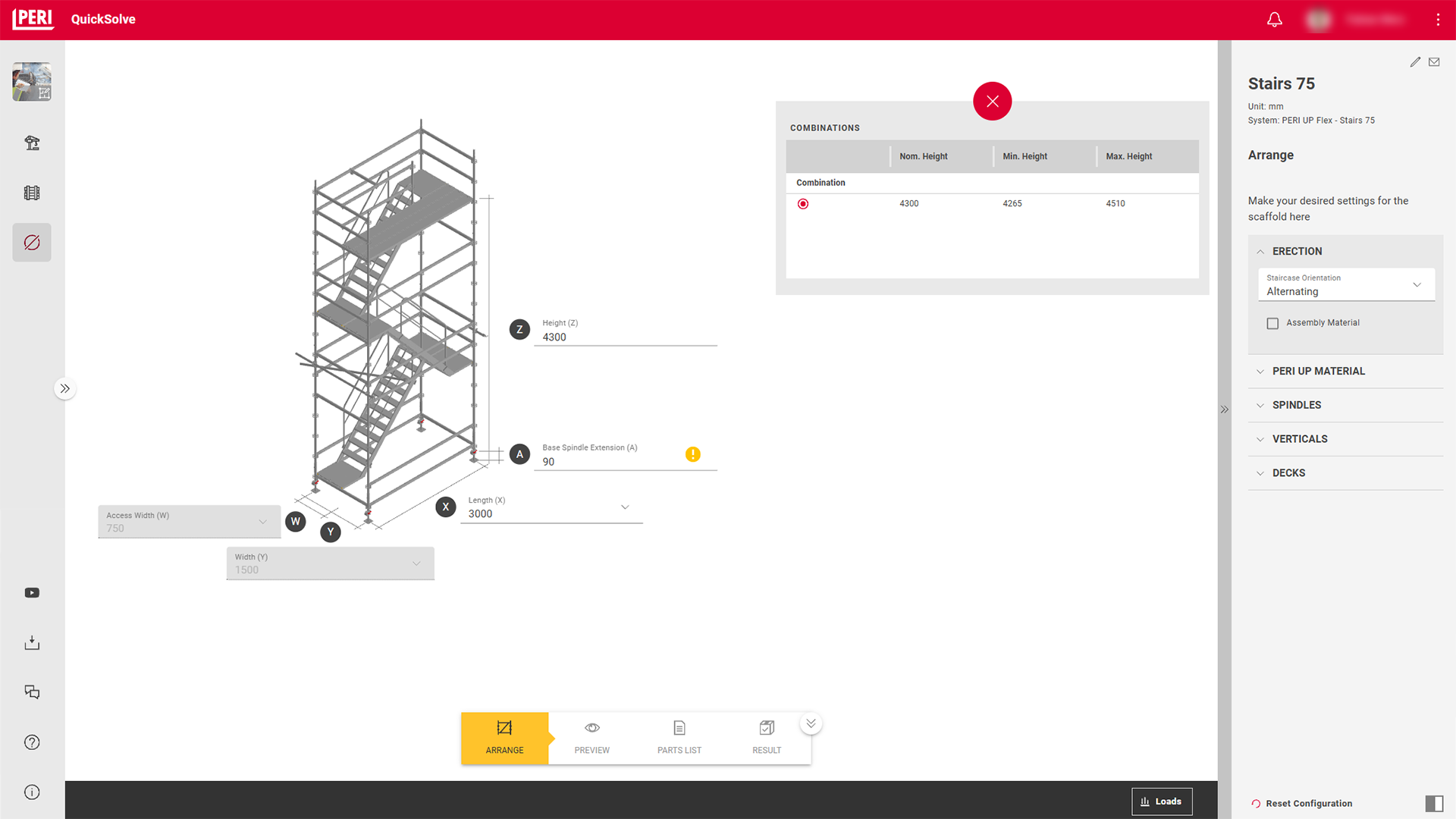 In nur wenigen Klicks erstellen Sie die für Ihre Baustelle passende Gerüsttreppe. Wählen Sie die gewünschten Maße, Bauteile und Optionen aus und betrachten Sie die Lösung in 3D. Mit einer ergänzenden Stückliste wird der Aufbau einfach und verständlich. 