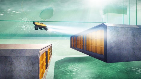 Visualisation of the immersion and connection of tunnel elements.<br/>(Illustration: Femern A/S)<br/>