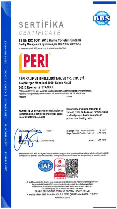 TS EN ISO 9001:2015 Kalite Yönetim Sistemi Sertifikası