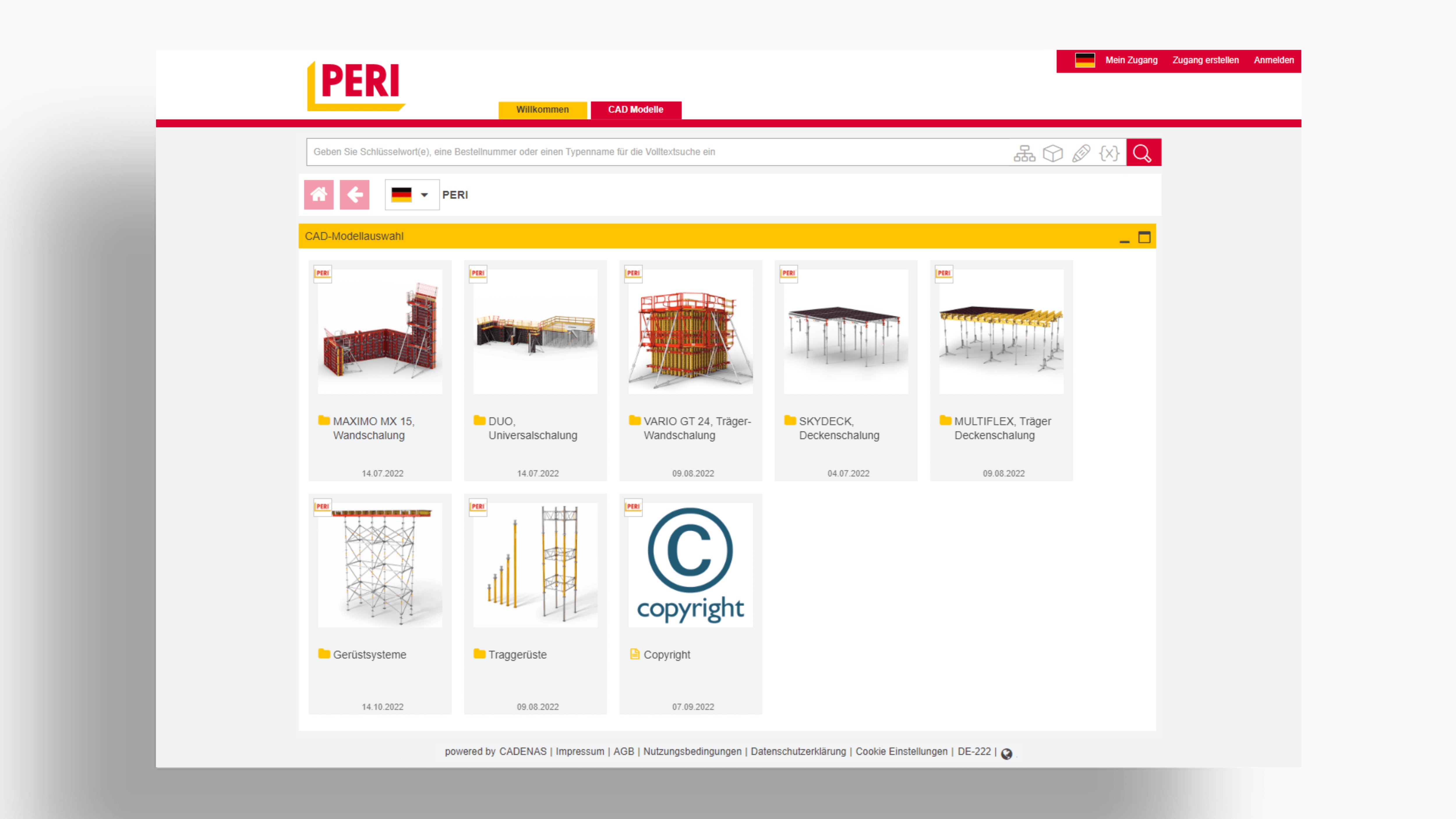 Models of PERI products for planning formwork and scaffolding in the CAD software.