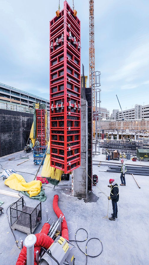 另一个成功的案例:此项目中建筑公司使用的TRIO 120型柱模系统, 这是自2018年以来，派利公司首次在全球销售此系统的材料。