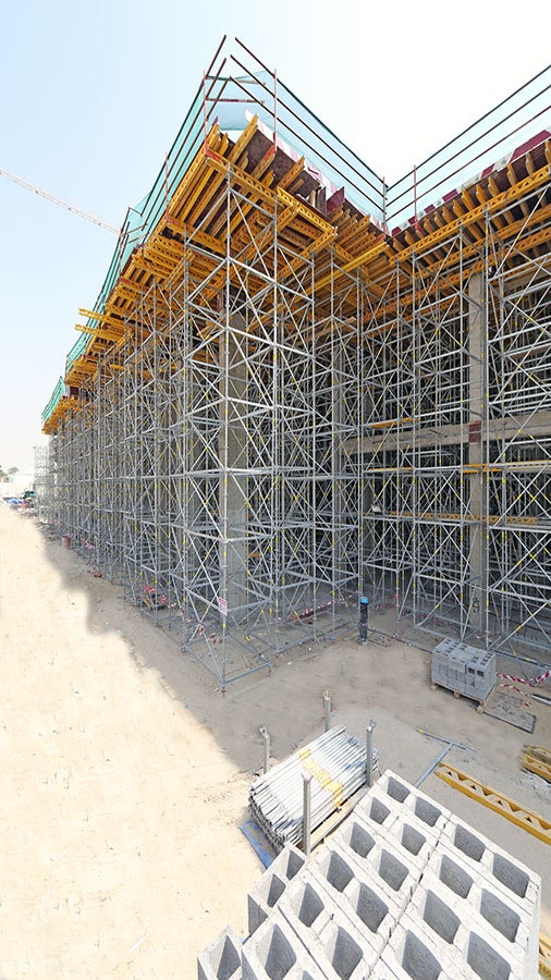 PERI UP shoring system used at various heights supporting the slab formwork