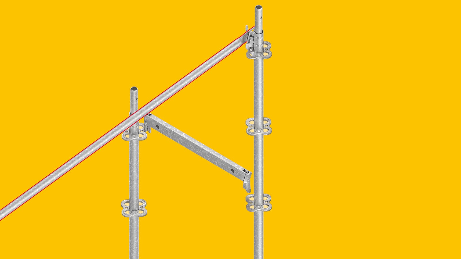 Grâce à l'intégration du montage de garde-corps en amont, comme ici avec le montant Flex, un constructeur d'échafaudages est parfaitement équipé pour différentes géométries de bâtiments avec le système modulaire PERI UP.
