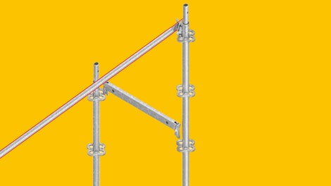 Grâce à l'intégration du montage de garde-corps en amont, comme ici avec le montant Flex, un constructeur d'échafaudages est parfaitement équipé pour différentes géométries de bâtiments avec le système modulaire PERI UP.